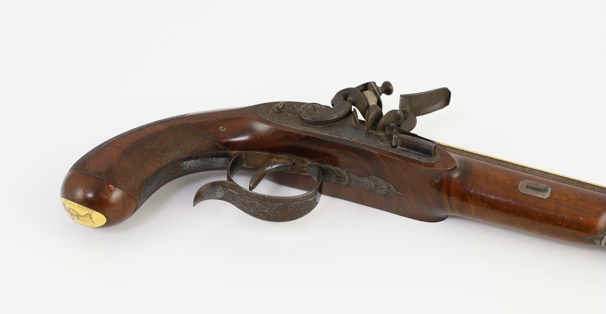 An early 19th century gold overlaid flintlock pistol, by Beckwith, London, 47cm